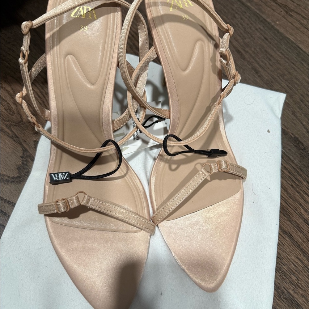 Zara nude strappy Heels with Modern Minimalist Straps - Picture 8 of 11